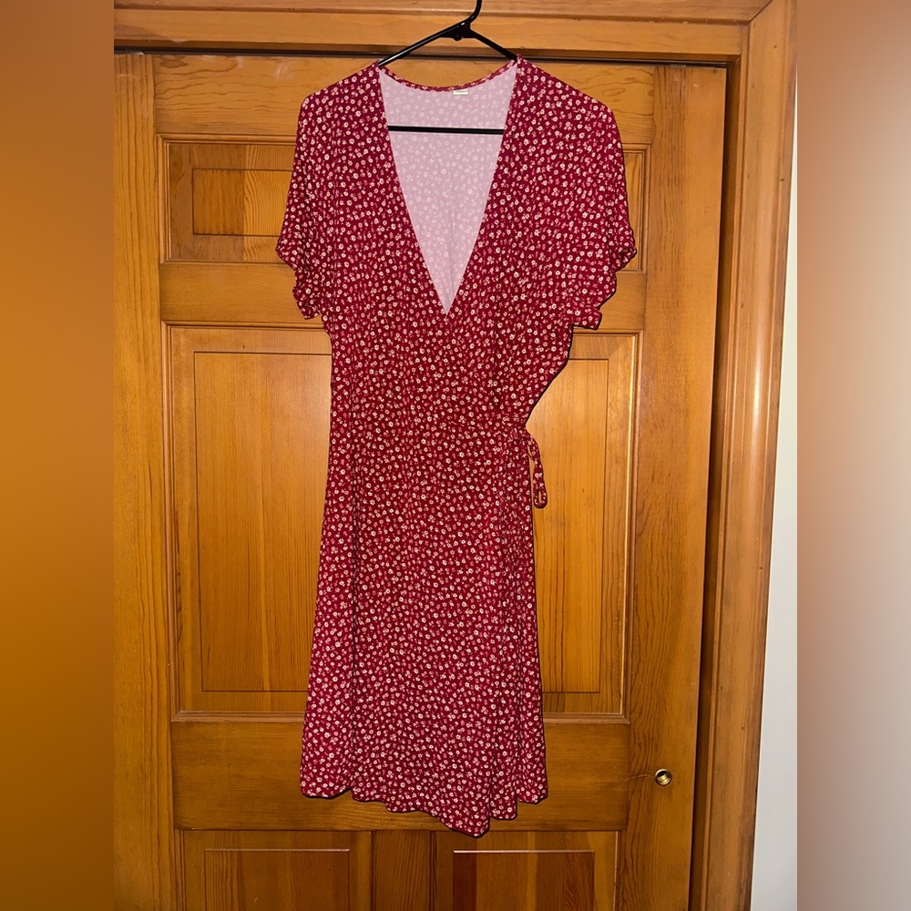 Red Floral Wrap Dress